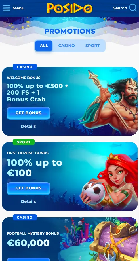 posido mobile bonuses page